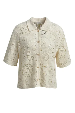 Milano Italy - crochet shirtblouse + wide 1/2 sleeve sand - Gr. - M