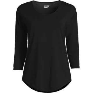 Fließendes Shirt mit Ballettausschnitt in Petite-Größe für Damen, Damen, size: petite, Schwarz, Elasthan/Baumwoll-Mischung, by Lands' End
