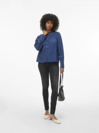 VERO MODA - VMISELLE L/S SHIRT WVN BTQ dark denim - Gr. - XS