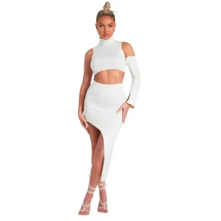 Missy Empire - Midirock für Damen, Jerseyware, Bodycon (Cremefarbe)