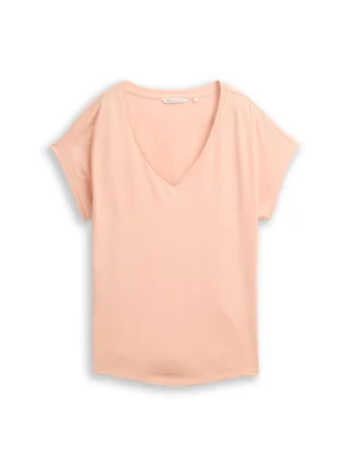 Denim Tom Tailor - T-Shirt mit V-Ausschnitt orange parfait - Gr. - XL