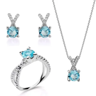 Orphelia 'Maya' Damen 925 Sterling Silber Set: Halskette + Ohrringe + Ring - Silber SET-7478/AQ