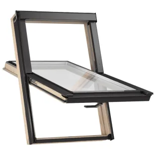 Dachfenster Grau, Holz, RoofLite+ made by Velux Group, Slim Pine, Kiefer, Farbe außen Anthrazit, 55 x 78 cm, Schwingflügel, individuell konfigurierbar
