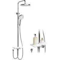GarveeMore Brausegarnitur Regendusche Duschsystem mit Ablage 3-Funktion höhenverstellbar-D25cm, XXL Überkopfbrause und 3 Funktion Handbrause Rund,Höhen Einstellbar