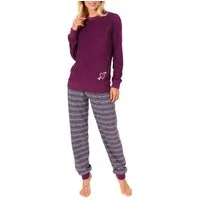 Normann Pyjama Damen Frottee Pyjama mit Bündchen, Oberteil mit Herz Motiv