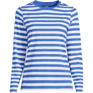 Langärmeliges Supima-Shirt mit Rundausschnitt, Damen,  Blau, by Lands' End