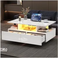 STILVORA Couchtisch Wohnzimmertisch Hochglanz-Beistelltisch Sofatisch mit LED,Stauraum (Hochglanz-Wohnzimmetisch, Beistelltisch mit versteckem Stauraum, 1-St., 2 Schubladen), mit LED-Beleuchtung