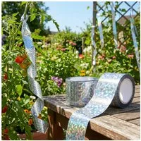 shop'n smile ideoon Vogel-Schreck Vogelschutzband Reflektierend 45mx5cm Vogelabwehr durch Lichtreflexion, 2-tlg., 1er-Set & 2er-Set, Abwehrstreifen für Garten & Balkon, UV-beständiges Material