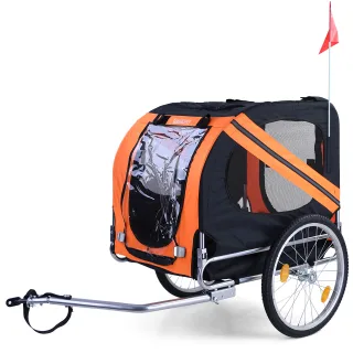 Fahrrad Anhänger / Hunde Anhänger klappbar für Haustiere bis 40Kg Orange Schwarz in Top Qualität!
