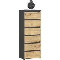 Home Collective Kommode 40 cm breit Holz Highboard Sideboard für Flur Schlafzimmer Wohnzimmer (Mehrzweckschrank Schrank schmal Kommode Schlafzimmer mit Schubladen), Kinderzimmer, 109 cm hoch mit 6 Schubladen Graphit-Artisan Eiche