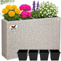 Casaria Pflanzkübel, 4 Innentöpfe Herausnehmbar Polyrattan 95x27x60cm Blumentopf Creme