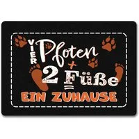 speecheese Fußmatte Vier Pfoten + Zwei Füße = Ein Zuhause Hunde Fußmatte in 35x50 cm ohne