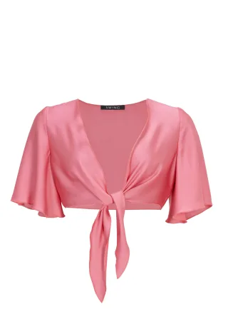 SWING - Bolero-Jacke aus nachhaltigem Satinchiffon melon pink - Gr. - 48