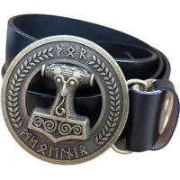 Ware aus aller Welt Ledergürtel Wechselgürtel Gürtel in schwarz mit Thorshammer Mjölnir Gürtelschnalle