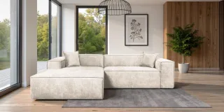 Ecksofa Designersofa CARLOTA in Stoff Perfect Harmony Creme Ottomane Links