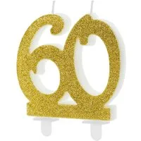 partydeco Geburtstagskerze, Geburtstagskerzen 60 Jahre 7.5cm, gold / glitzer