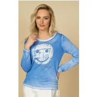 Passioni Longpullover in Blau, mit einem Smiley Print und Glitzer Verzierung