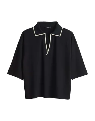 Opus - Loose Poloshirt im College Stil - Soffice schwarz - Gr. - 38