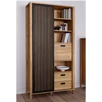 FORTE Highboard Jytana, Höhe 200,3 cm, Schiebetüre mit Lamellenoptik, Mauvella Eiche / Schwarz