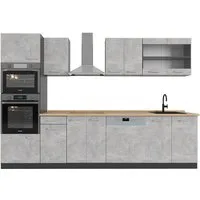 Vicco Küchenzeile R-Line, Beton/Anthrazit, 300 cm mit Hochschrank, ohne Arbeitsplatte