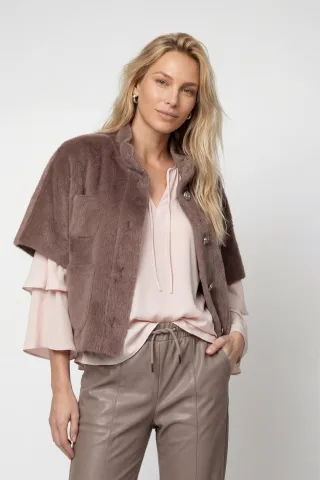 monari - Cape mit Kunstfell taupe - Gr. - 34
