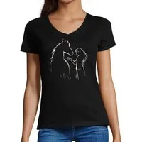 MyDesign24 T-Shirt Damen Pferde Print Shirt bedruckt - Pferde Silhouette mit Frau Baumwollshirt mit Aufdruck Slim Fit i139