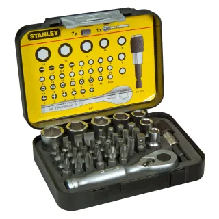 STANLEY Bit-Satz mit Mini-Umschaltknarre 1/4 39-teilig magnetisch - 1-13-906