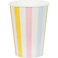 partydeco Becher, Papier, Pappbecher 400ml mit Streifen Muster 6er Set Bunt
