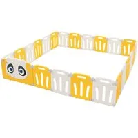 Joyz Laufgitter Laufstall Baby Krabbelgitter faltbar Absperrgitter Zaun Babygitter, Kinderlaufstall 240×240 cm Weiß-Gelb Schutzgitter mit Tür und Lernuhr