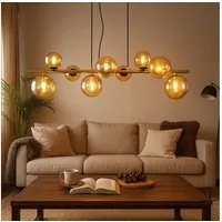 GLOBO LIGHTING LED Deckenleuchte, Leuchtmittel inklusive, Warmweiß, Pendelleuchte Hängelampe Esstischleuchte Kugellampe, 9-flammig, Glas
