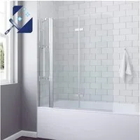 AQUALAVOS Badewannenfaltwand Duschabtrennung Badewannenaufsatz Falttür Glas Duschwand für Badewanne, 5 mm Einscheiben-Sicherheitsglas (ESG) mit Nano einfach-Reinigung Beschichtung, BxH: 150x140 cm, Faltbar und schwenkbar 180°, mit Acryl- Duschablage