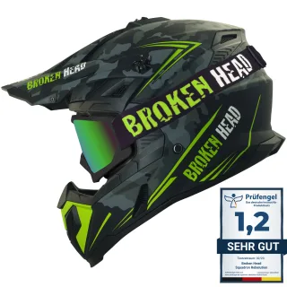 Broken Head Crosshelm Squadron Rebelution Grau-Grün + MX-2 Brille Schwarz