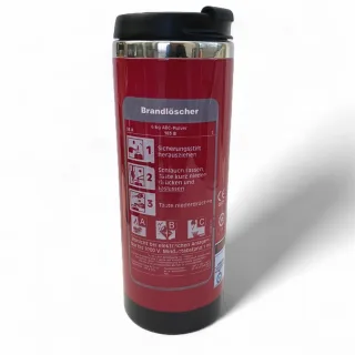 Thermobecher "Brandlöscher" | rot | 350 ml Füllvolumen | für heiße und kalte Getränke | verschließbare Trinköffnung | auslaufsicher | Feuerlöscher