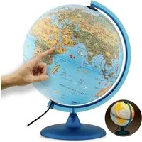 Interkart Landkarten & Globen GmbH Globus Kinder-Leuchtglobus 30 cm mit Tieren, Bauwerken & LED-Beleuchtung, Lernglobus mit Licht