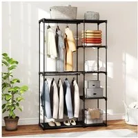 HOMCOM Stoffschrank mit Kleiderstange, Ablagen (Kleiderschrank, 1-St., Stoffkleiderschrank) für Schlafzimmer, Ankleidezimmer, 111 x 43 x 185 cm, Schwarz