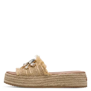 Tamaris - Pantolette mit Plateausohle und Schmuckstein-Verzierung beige - Gr. - 37
