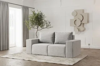 Sofa Designersofa ESTELLE 2-Sitzer in Stoff Poso Hellgrau