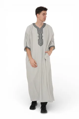 Marokkanische Thobe-Robe für Herren in grauer Kohle, Eid Djellaba Gandoura Jubba – HM65