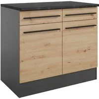 BASIC by Balculina Unterschrank Jazz 100er Unterschrank, Küschenschrank BxHxT 100x90x60 cm (1-St) Unterschrank mit 2 Türen, 2 Schubkästen und 2 Einlegeböden