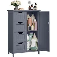VASAGLE Badmöbel-Set Badezimmerschrank Badschrank Beistellschrank, mit 4 Schubladen, Schranktür, verstellbare Ablage