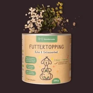 Hunderunde Futtertopping - Ruhe & Gelassenheit - Beruhigung für Hunde, Stressreduktion, Natürliche Kräuter, vegan 250g