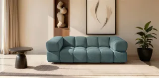 Sofa Designersofa BLANCHE 3-Sitzer in Stoff Puente Azurblau