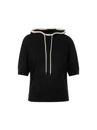 Marc Cain Sports - Feinstrick-Hoodie mit Kontrastdetails black new - Gr. - 44
