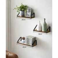 VASAGLE Wandregal Schweberegal, 3er Set, Regalbrett, 2 Montagemöglichkeiten, 3-tlg., 20/30/40 cm, für Wohnzimmer, Küche