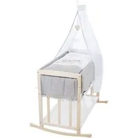 roba® Babybett Stubenbett 4 in 1 - Holz natur - inkl. Matratze & kompletten Textilien, verwendbar als Beistellbett, Wiege (mit Kufen), Bettchen und Bank