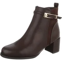 Ital-Design Damen Stiefelette mit Blockabsatz und Schnallenriemen Stiefelette (92125612) Blockabsatz Stiefeletten in Braun