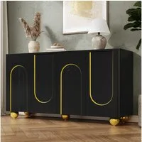 Merax Sideboard mit Goldlinien-Dekor, Wohnzimmerschrank Aufbewahrungsschrank (1 St), Kommode mit 4 Türen, Metallfüßen & Stauraum, 140Lx40Bx74H cm