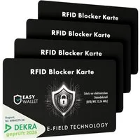 EasyWallet Kartenetui DEKRA-geprüfte NFC/RFID Blocker Karte (4-tlg), E-Field-Störsender-Technologie Kartenschutz, Extra dünn (0,84 mm)