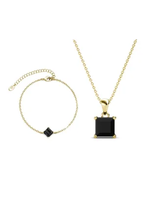 Einfaches quadratisches Handschellen-Set - Gold und schwarzes Kristall