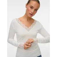 Vero Moda Langarmshirt VMSKYE LS V-NECK LACE TOP JRS NOOS Materialmix, mit Wolle und Stretch, slim fit